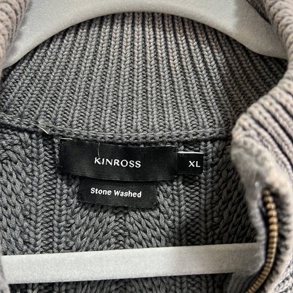 KINROSS STONEWASHED ZIP FRONT CARDIGAN, CHUNKY CABLE GRANDPA, UNISEX - Picture 2 of 9